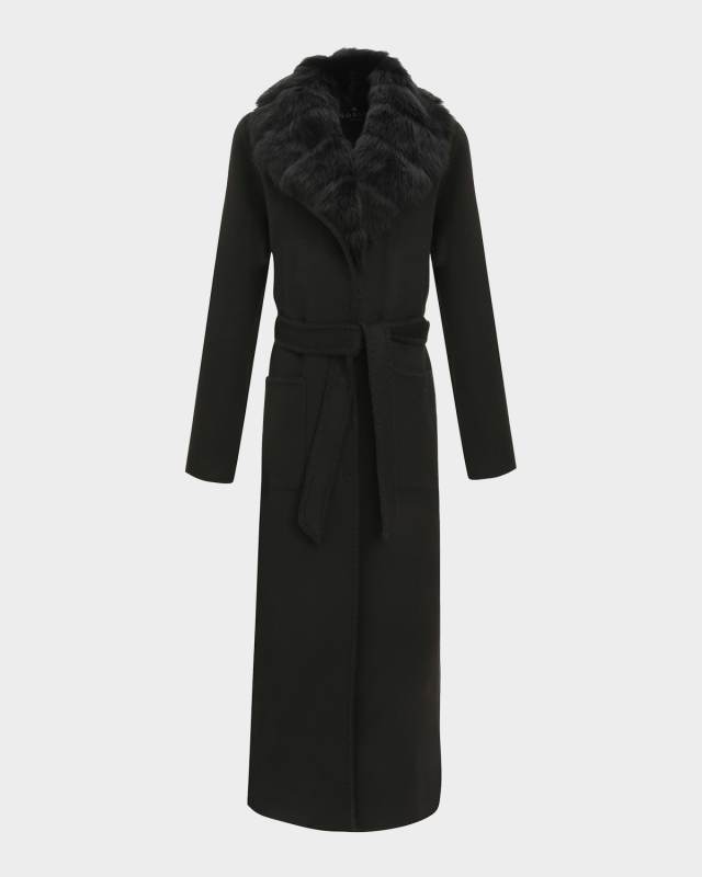 Belted Cashmere-Wool Coat with Detachable Merinillo Lamb Shearling Collar